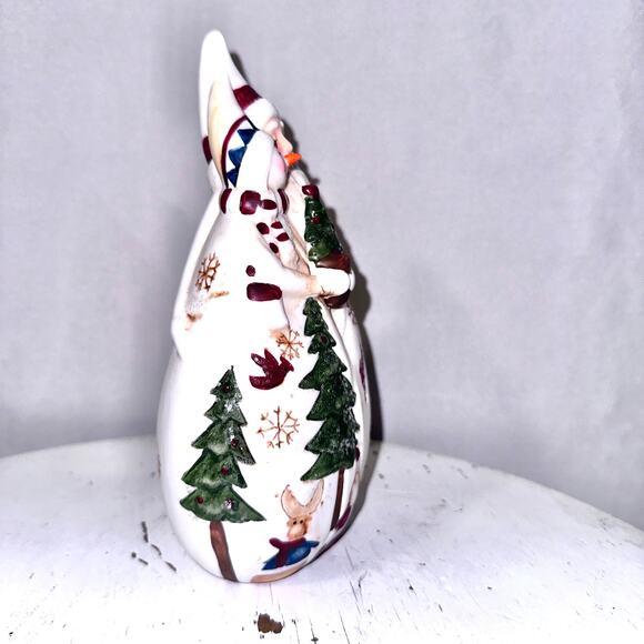 Mr. & Mrs. Claus Snowmen Hugging Flitter Folk Art Rustic Christmas Figurine - Picture 4 of 6